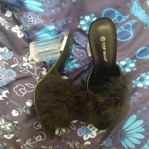 NWOT Black Fluffy Heels